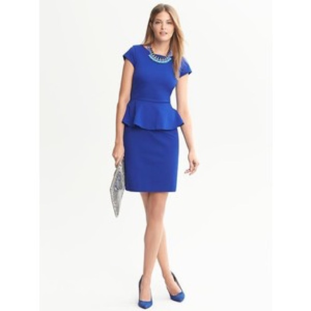 Blue cap sleeve peplum dress